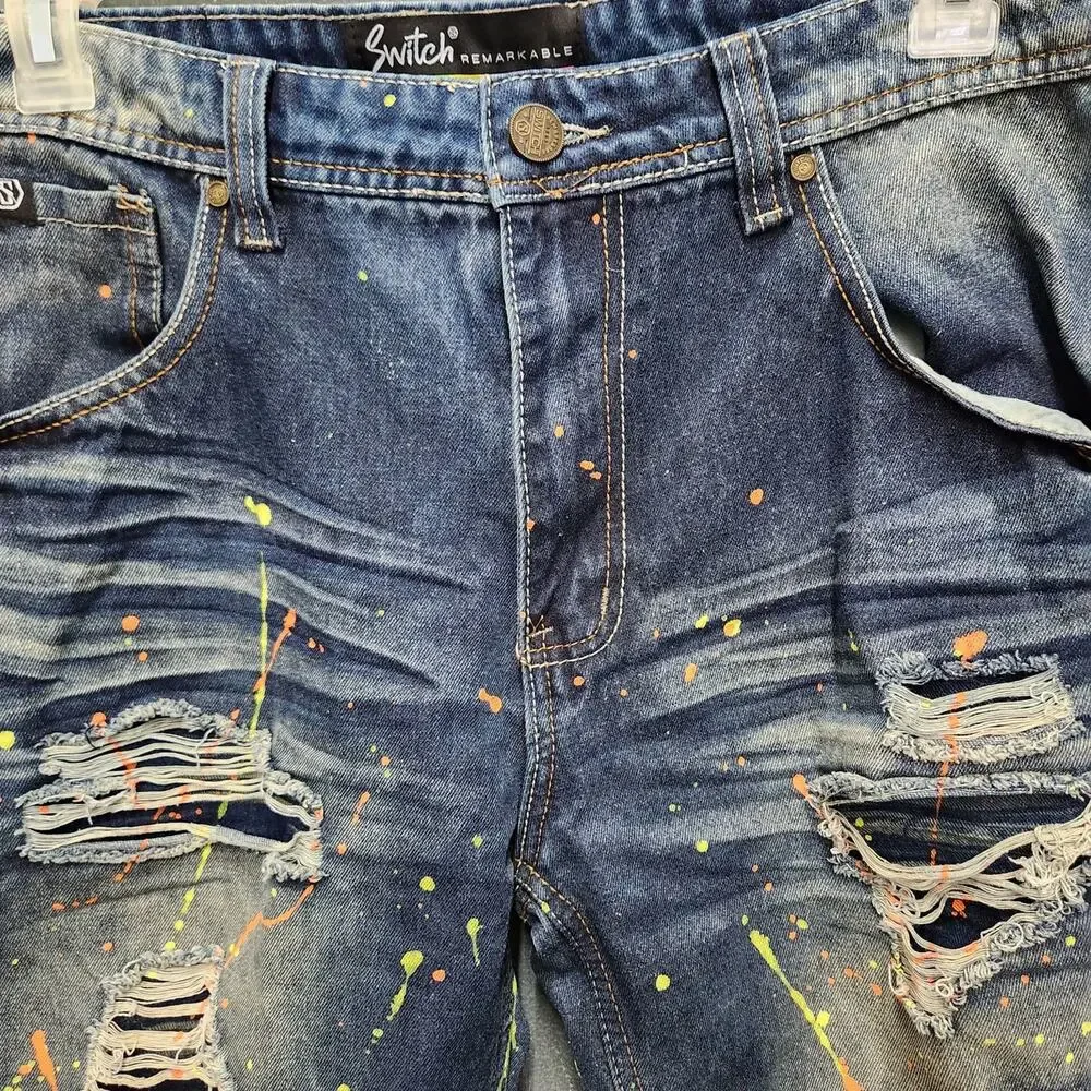 Switch Remarkable Paint Splatter Distressed Denim shorts 36